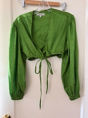 Diarrablu Bright Green Cropped Tie-Front Top